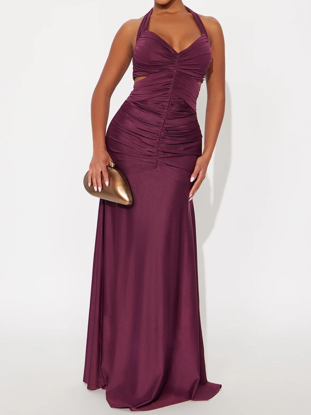 Ruched Plum Wedding Guest Dress